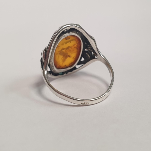 309 - Silver and Amber Ring, Size M