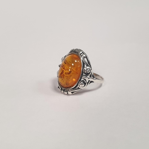 309 - Silver and Amber Ring, Size M