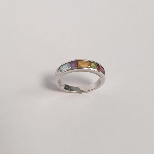 310 - 9ct White Gold Ring with Coloured Stones, Size N