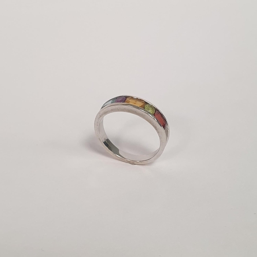 310 - 9ct White Gold Ring with Coloured Stones, Size N