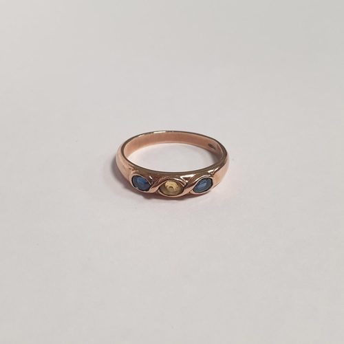 311 - 9ct Rose Gold Three Stone Ring, Size O