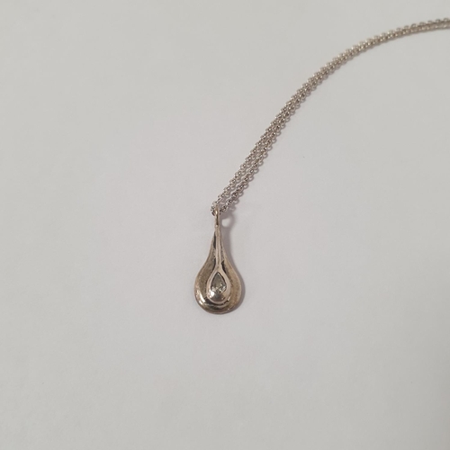 316 - Tiffany & Co. Sterling Silver Pendant with Pear-Shaped Diamond (Length: 3mm), on 16