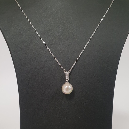 317 - Majorica Pearl (Imitation) & Cubic Zirconia Necklace, Max Chain Length: 17.5