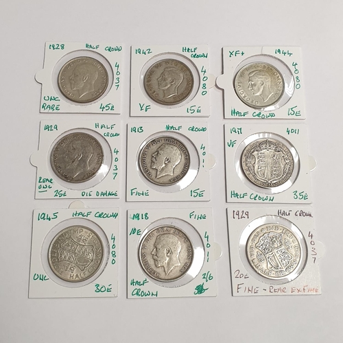 331 - Lot of 9x UK Silver 1/2 Crowns