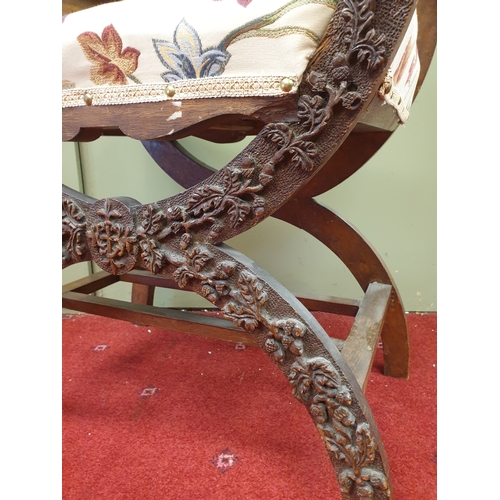 280 - Ornately Carved X Frame Stool