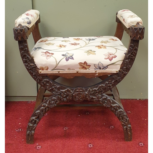 280 - Ornately Carved X Frame Stool