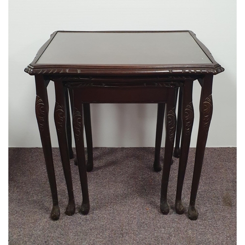 288 - Mahogany Nest of Three Tables with Glass Tops