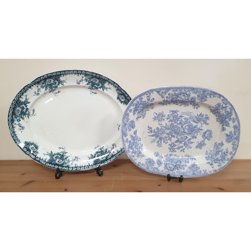 297 - Lot of 2x Blue and White Meat Dishes, Largest L: 47cm x D: 37cm