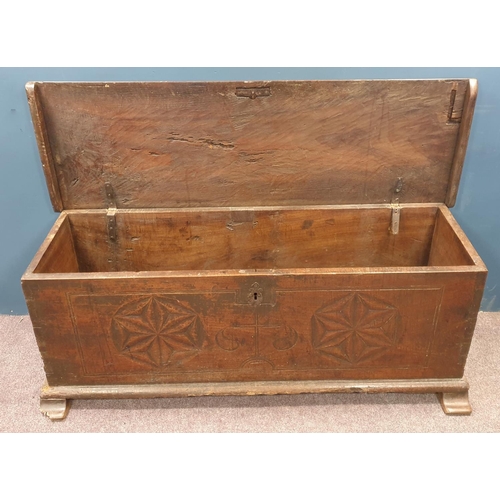 299 - Large Antique Early Victorian Oak Chest/Coffer,  H:63 x L:163 x D:58cm