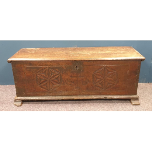 299 - Large Antique Early Victorian Oak Chest/Coffer,  H:63 x L:163 x D:58cm