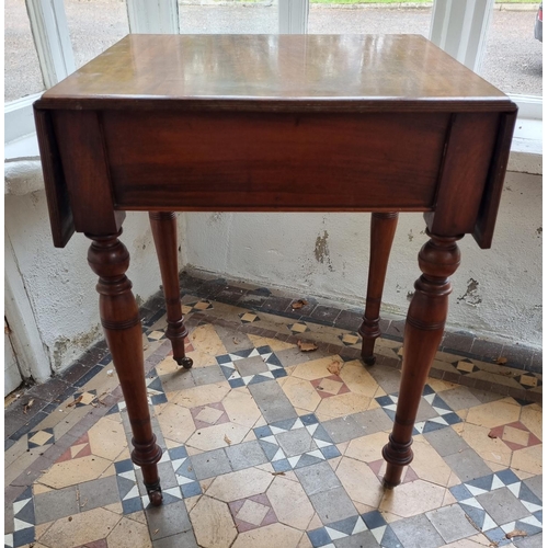 348 - Victorian Mahogany Drop Leaf Side Table, H:75 x W:90 x D:54cm (Fully Extended)