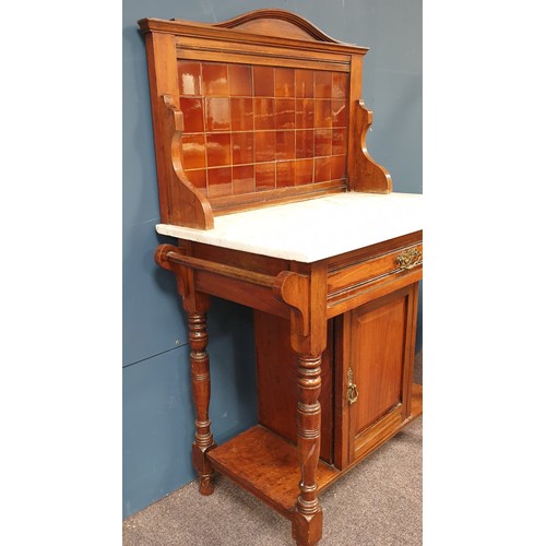 351 - Marble Top Wash Stand with Tiled Backsplash, H:118 x W:82 x D:47cm