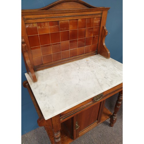 351 - Marble Top Wash Stand with Tiled Backsplash, H:118 x W:82 x D:47cm