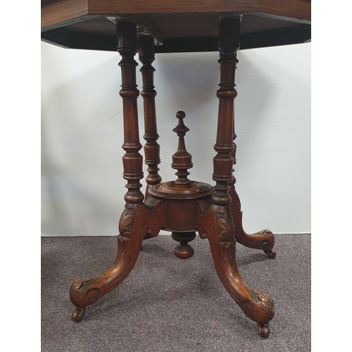 290 - Octagonal Inlaid Mahogany Centre Table on Quatraform Base, W: 73cm x D: 73cm x H: 73cm