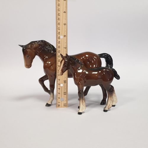 376 - Two Beswick Porcelain Horse Ornaments, 12cm and 15cm tall