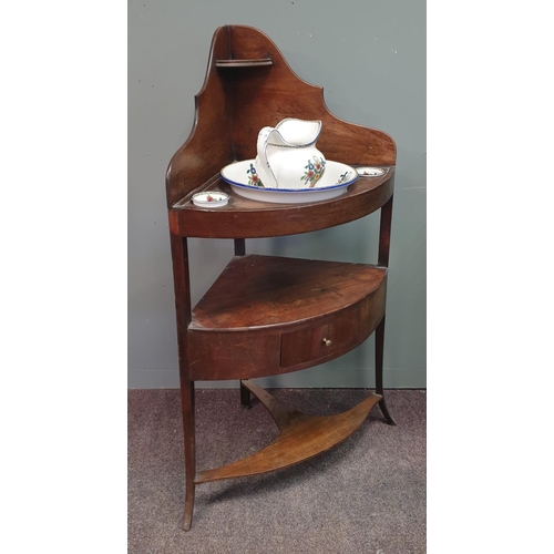 408 - Georgian Mahogany Corner Wash Stand Complete with 4pcs Porcelain Wash Set