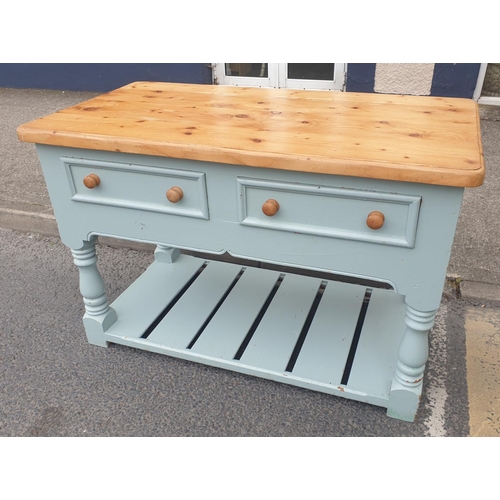 419 - Large Painted Pine Kitchen Island Unit with Four Drawers. H:88 x W:134 x D:71cm