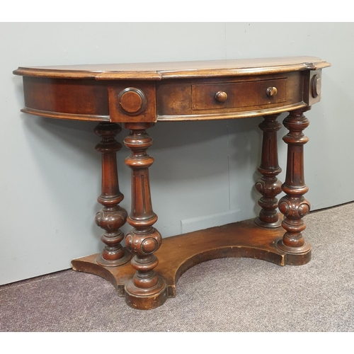 434 - Mahogany Half Moon Hall Tale, H:71 x W:113 x D:43cm