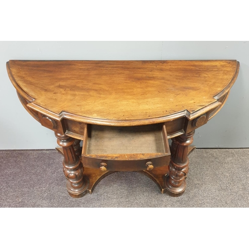 434 - Mahogany Half Moon Hall Tale, H:71 x W:113 x D:43cm