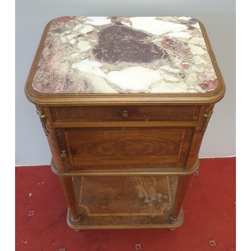 437 - Inlaid Marble Top Pot Cupboard with Brass Mounts, H:86 x W:49 x D:38cm