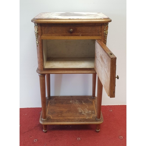 437 - Inlaid Marble Top Pot Cupboard with Brass Mounts, H:86 x W:49 x D:38cm