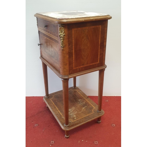 437 - Inlaid Marble Top Pot Cupboard with Brass Mounts, H:86 x W:49 x D:38cm