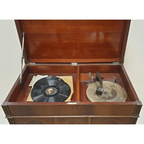 438 - Mahogany Gramophone in Case, H:90 x W:89 x D:55cm