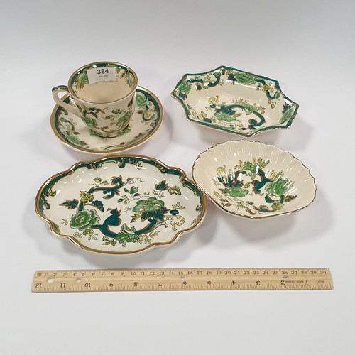 384 - Lot of 5x Pieces of Mason's Ironstone Chartreuse to include cup and saucer etc. (dish - 19cm x 15cm)