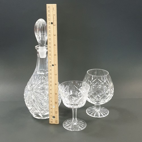 398 - Crystal Decanter, 4x Small Coupe Glasses and 2x Brandy Glasses, (decanter height 27cm)