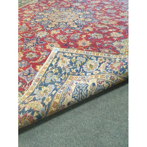 432 - Large Persian Red and Blue Floor Rug with central medallion design 370 x 285cm