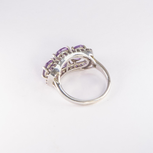 479 - Silver Amethyst Cluster Ring, Size: P