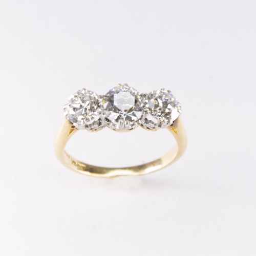 484 - 18ct Gold Antique Diamond Three Stone Ring, 2.4ct, Clarity: P1, Size: M 1/2