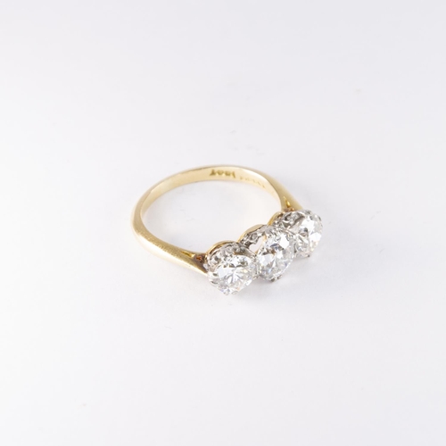 484 - 18ct Gold Antique Diamond Three Stone Ring, 2.4ct, Clarity: P1, Size: M 1/2