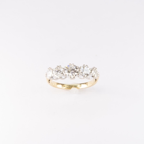 485 - 18ct Gold & Diamond 5 Stone Antique Ring, 1.65ct, Size: K