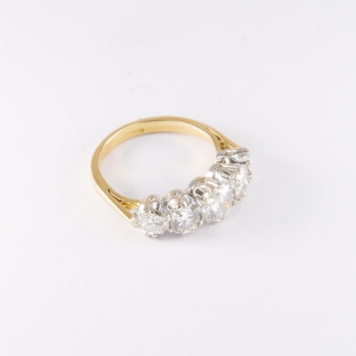 485 - 18ct Gold & Diamond 5 Stone Antique Ring, 1.65ct, Size: K