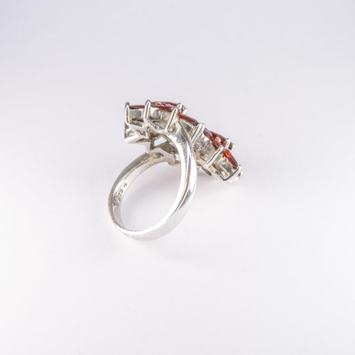 489 - Large Silver Garnet Cluster Ring, Size: O 1/2