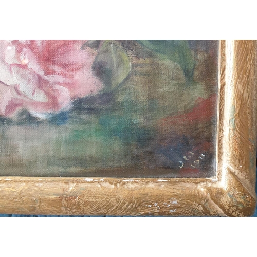 505 - Still Life of Roses Oil on Canvas, Signed  JW 1911 
47cm x 27cm overall