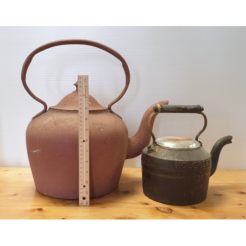 519 - Large Cast Iron Kettle (H:42 x W:45cm) and Holcroft 5 Pint Iron Kettle