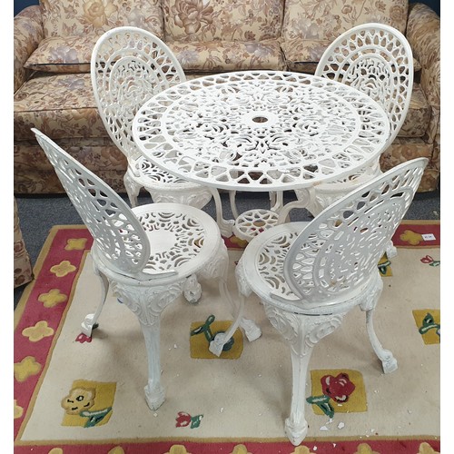 537 - Aluminium Garden Table (H:70 x D:76cm) and Four Chairs