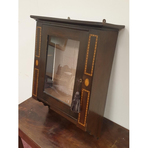 549 - Victorian Inlaid Mahogany Wall Cabinet with Key, H:65 x W:51 x D:20cm