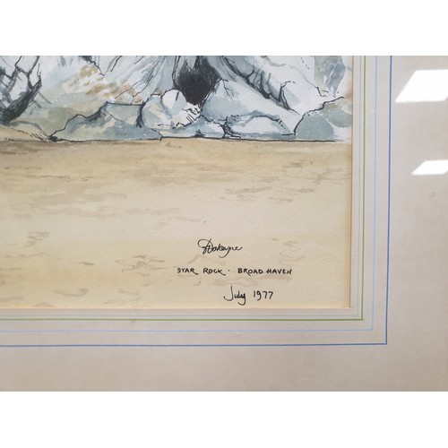 550 - Framed Watercolour - Beach Scene July 1977 Donald Dakeyne