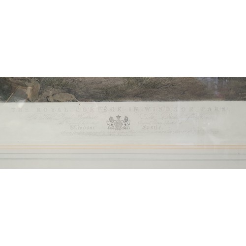 546 - R.R. Davis - The Royal Cortege in Windsor Park Large Framed Hunting Print 80cm x 105cm