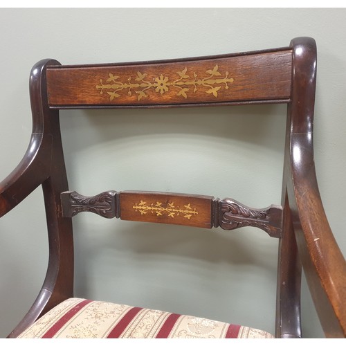 624 - Pair of Brass Inlaid Mahogany Carver Chairs