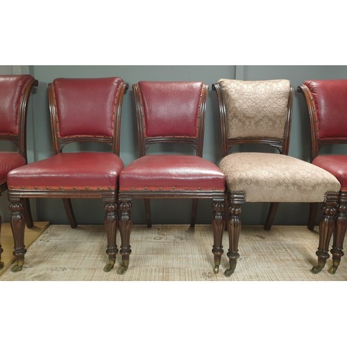 616 - Lot of Five Victorian Dining Room Chairs  Four Red Leather and One Fabric