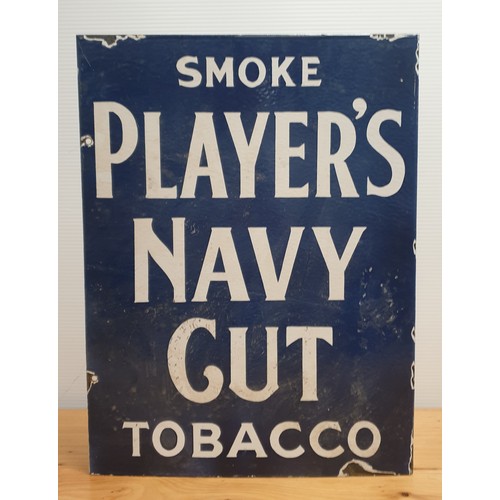 86 - Enamel Double Sided Smoke Player's Navy Cut Sign, H:51 x W:38cm