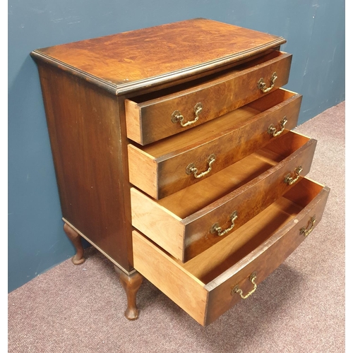 723 - Burr Mahogany Four Drawer Chest, H:82 x W:72 x D:40cm