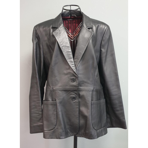 727 - A Black Fine Leather Jacket, Size 16/18