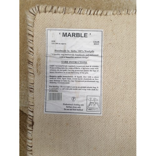 745 - Beige 100% Wool Pile Rug, 120 x 180cm