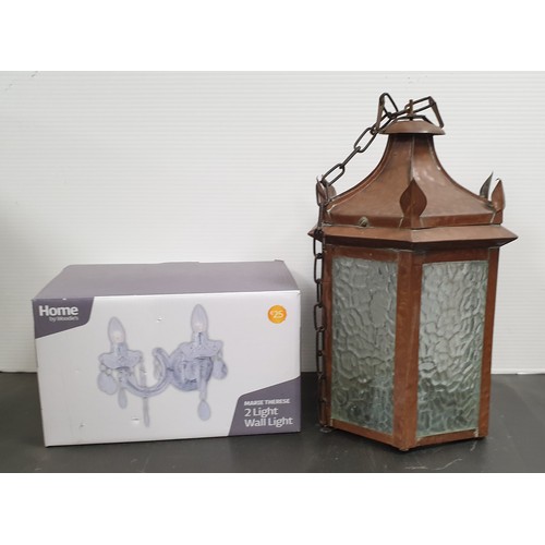 742 - Copper Lantern and Contemporary Wall Light