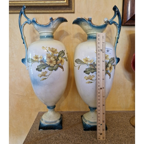 57 - Pair of Decorative Edwardian Water Urns/Vases, Height 41cm (damage to bases)